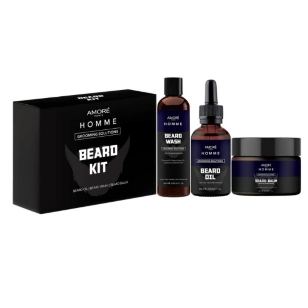 NEW AMORE PARIS ULTIMATE BEARD CARE GROOMING KIT 3PC WASH OIL BALM GIFT SET MEN